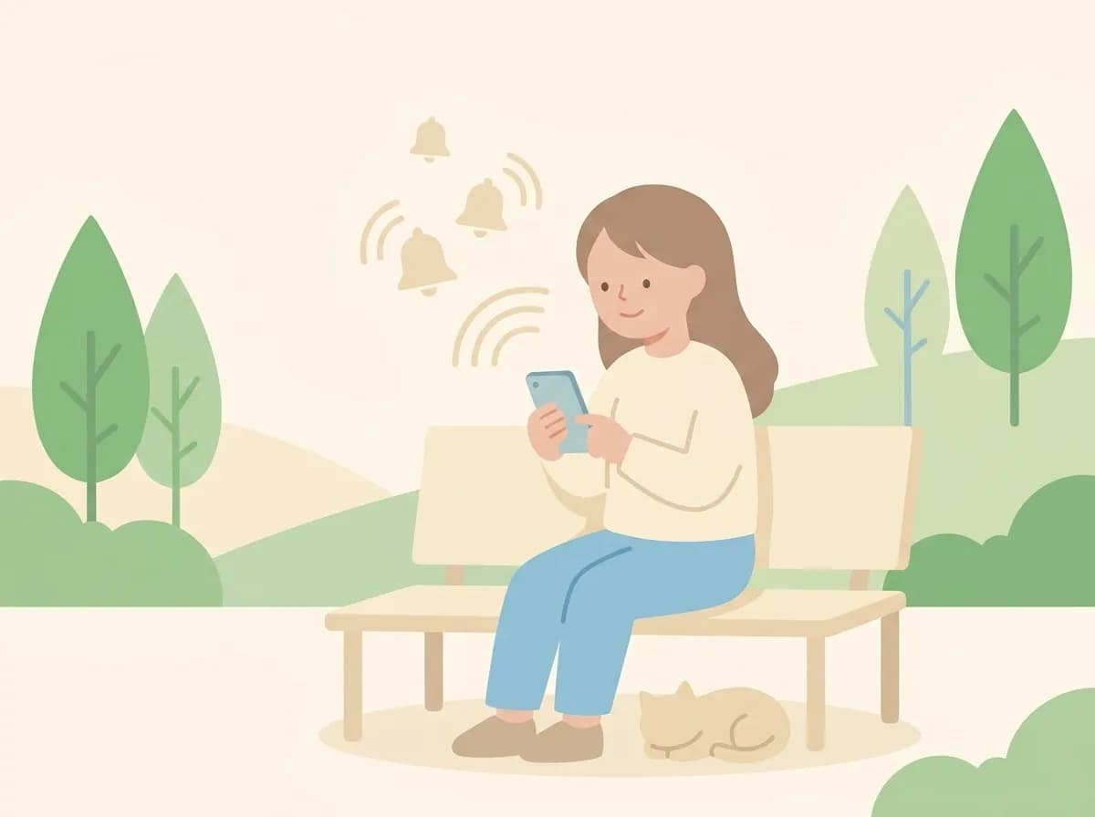 スマートフォンから通知のベルマークが浮かび上がる様子のイラスト