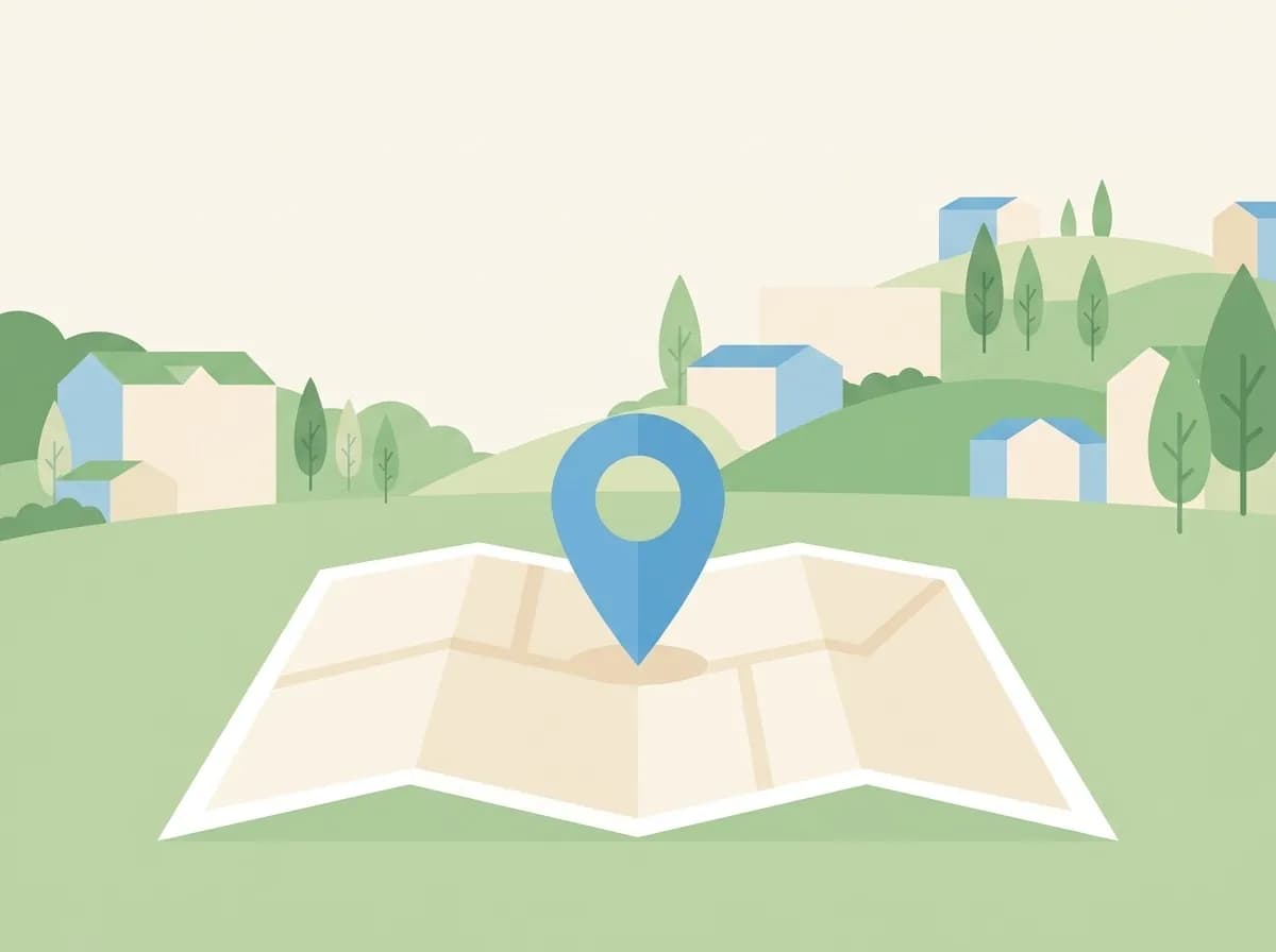 街の地図にピンが立っているイラスト