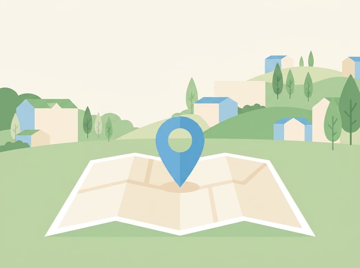 街の地図にピンが立っているイラスト